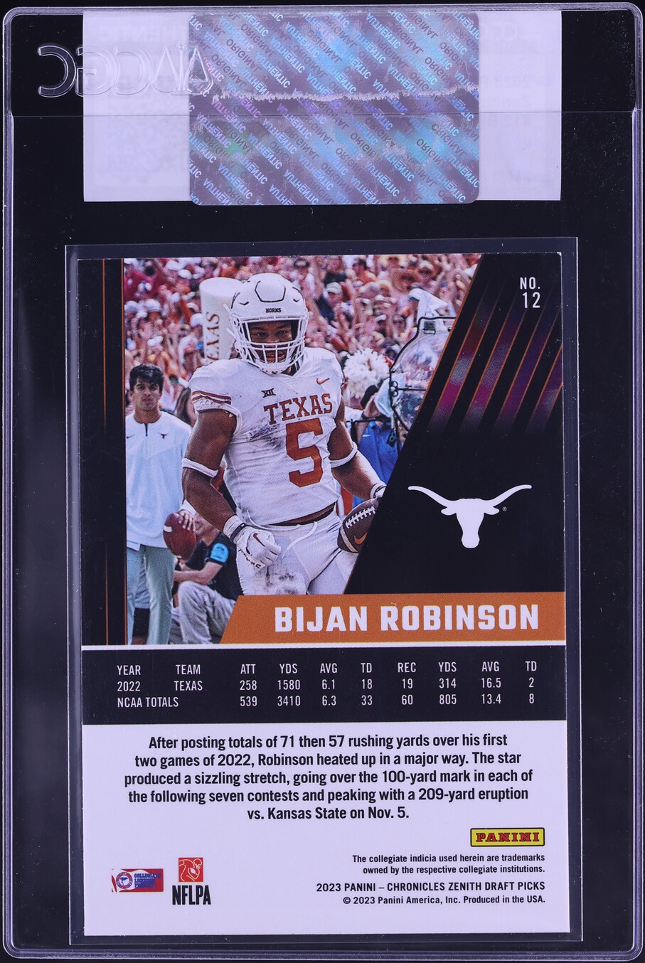 2023 Panini Chronicles Draft Picks Zenith Bijan Robinson ROOKIE #12 CGC AUTH