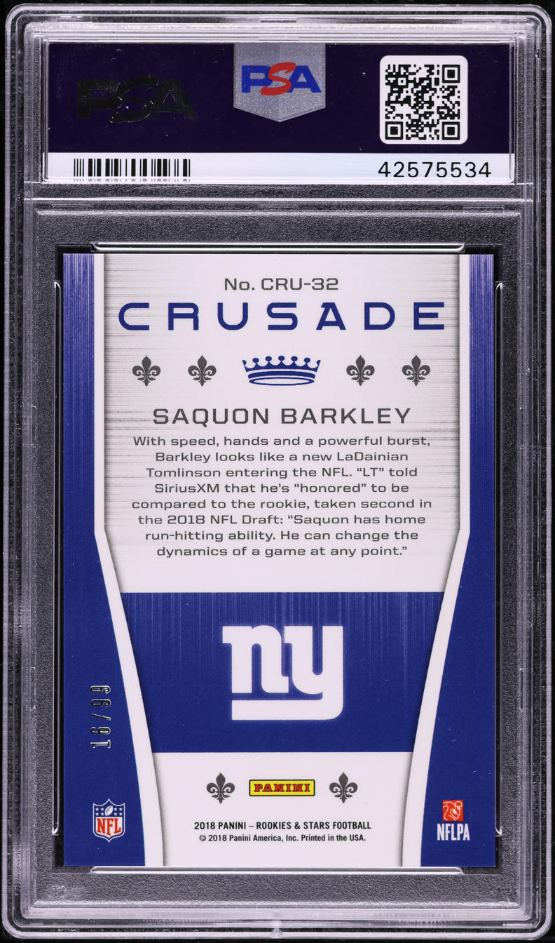 2018 Panini R & S Crusade Red Saquon Barkley ROOKIE /99 #CRU-32 PSA 9 MINT