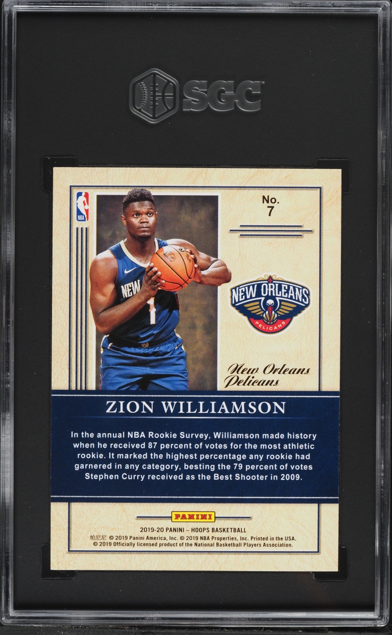 2019 Hoops Class Of '19 Zion Williamson ROOKIE #7 SGC 10 GEM MINT