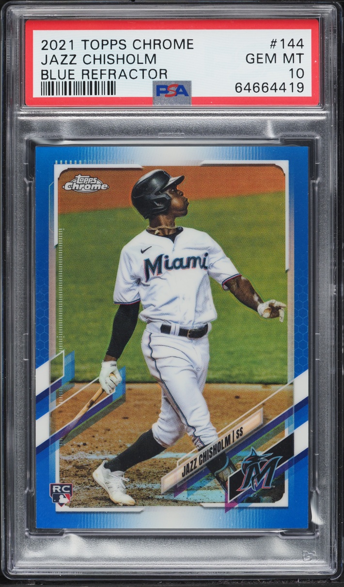 2021 Topps Chrome Blue Refractor Jazz Chisholm ROOKIE /150 #144 PSA 10 GEM MINT