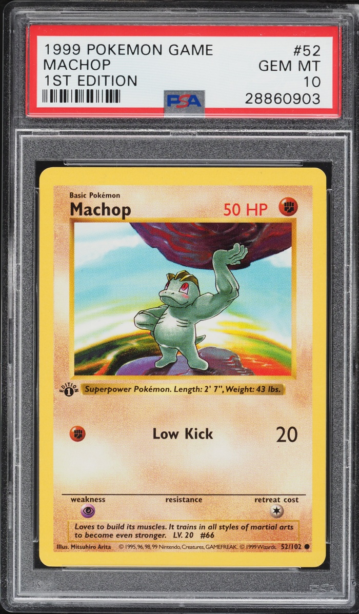 1999 Pokemon Base Set Shadowless 1st Edition Machop #52 PSA 10 GEM MINT