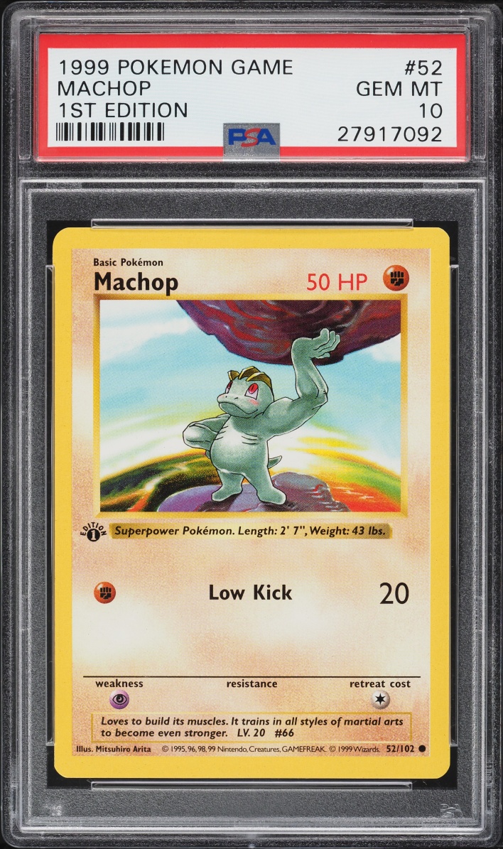 1999 Pokemon Base Set Shadowless 1st Edition Machop #52 PSA 10 GEM MINT