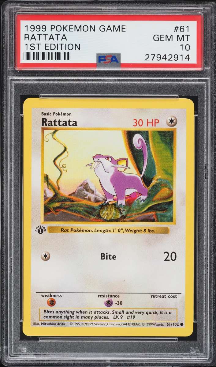 1999 Pokemon Base Set Shadowless 1st Edition Rattata #61 PSA 10 GEM MINT