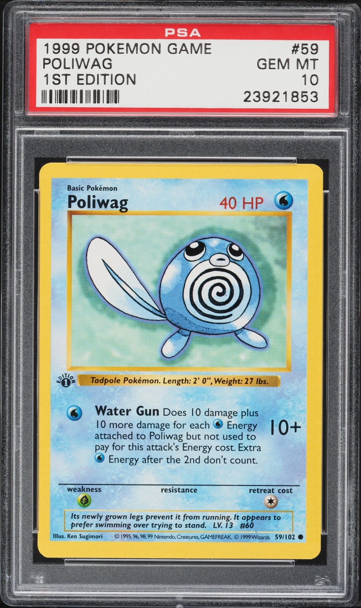 1999 Pokemon Base Set Shadowless 1st Edition Poliwag #59 PSA 10 GEM MINT