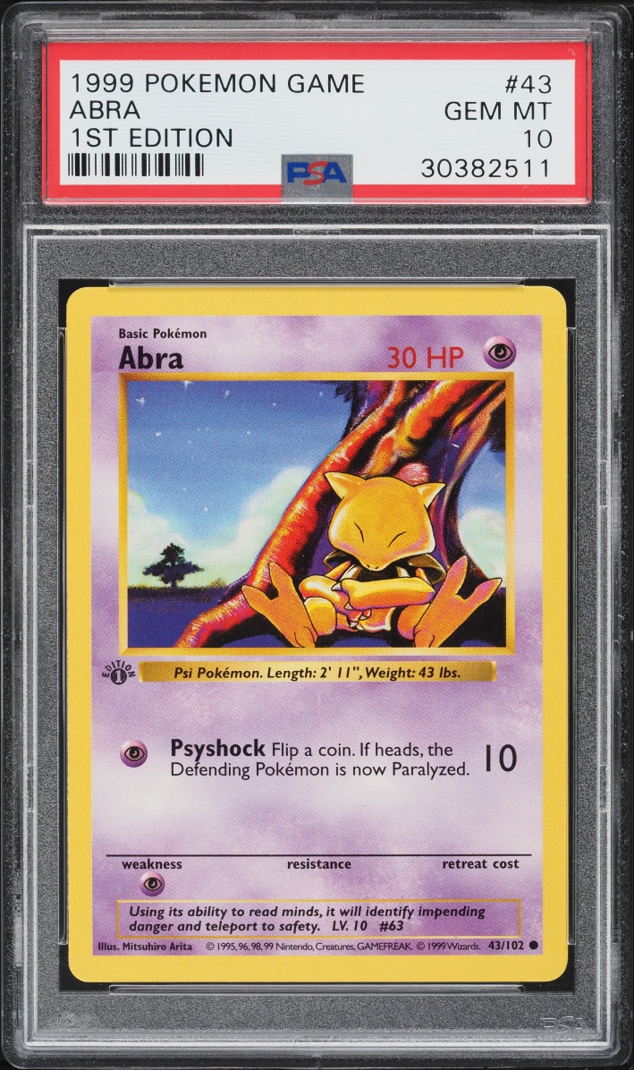 1999 Pokemon Base Set Shadowless 1st Edition Abra #43 PSA 10 GEM MINT