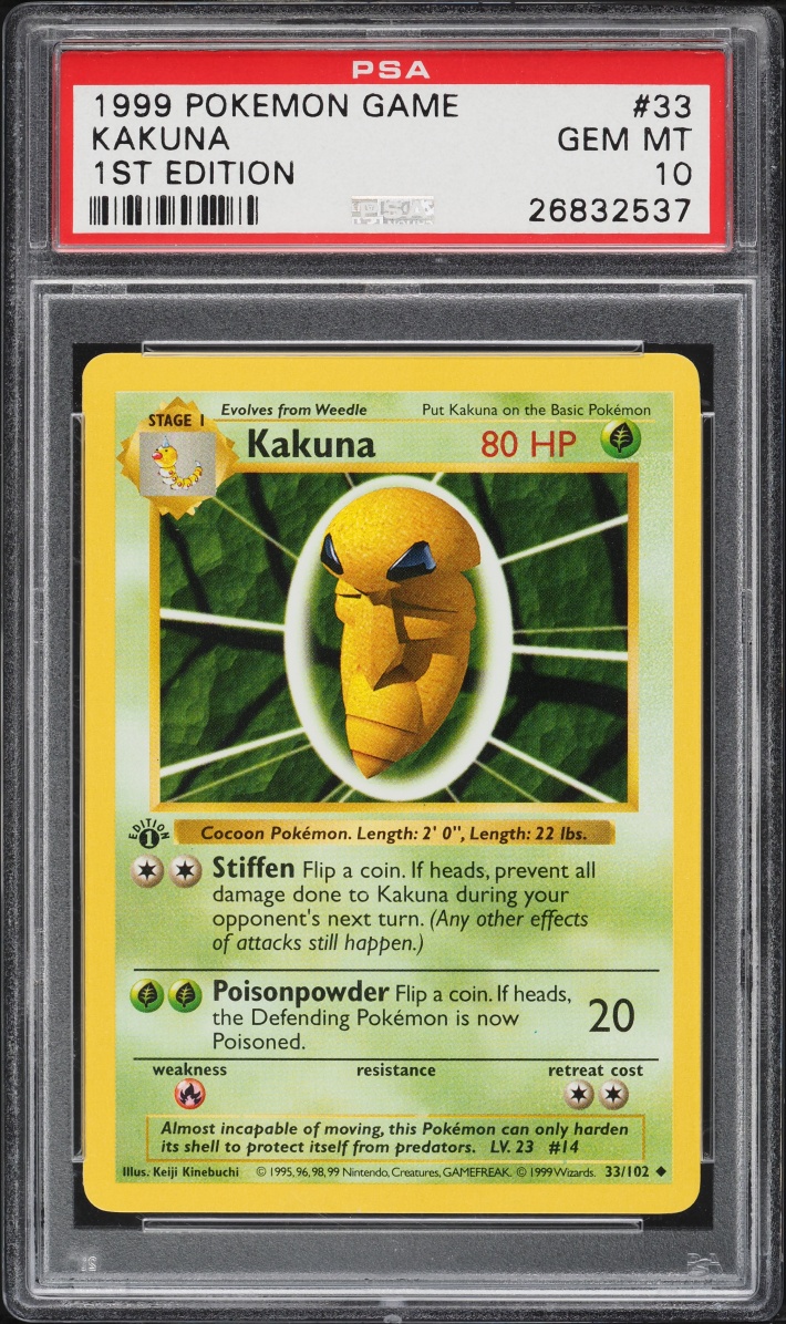 1999 Pokemon Base Set Shadowless 1st Edition Kakuna #33 PSA 10 GEM MINT