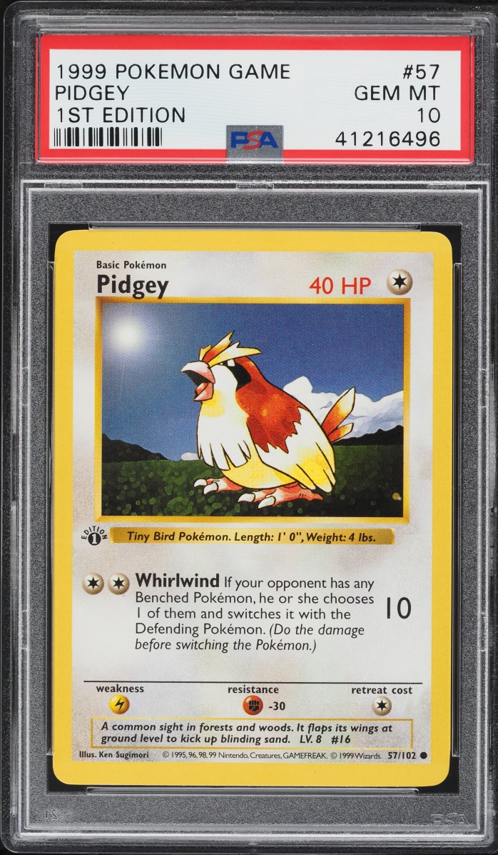1999 Pokemon Base Set Shadowless 1st Edition Pidgey #57 PSA 10 GEM MINT