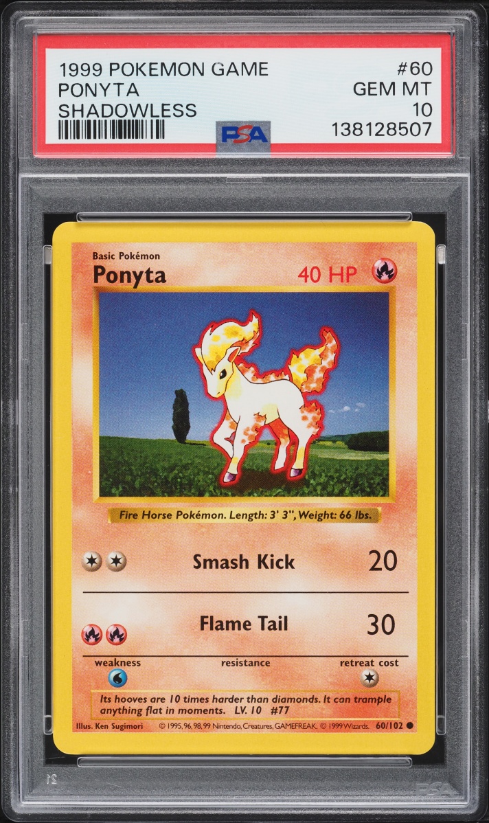 1999 Pokemon Base Set Shadowless Ponyta #60 PSA 10 GEM MINT