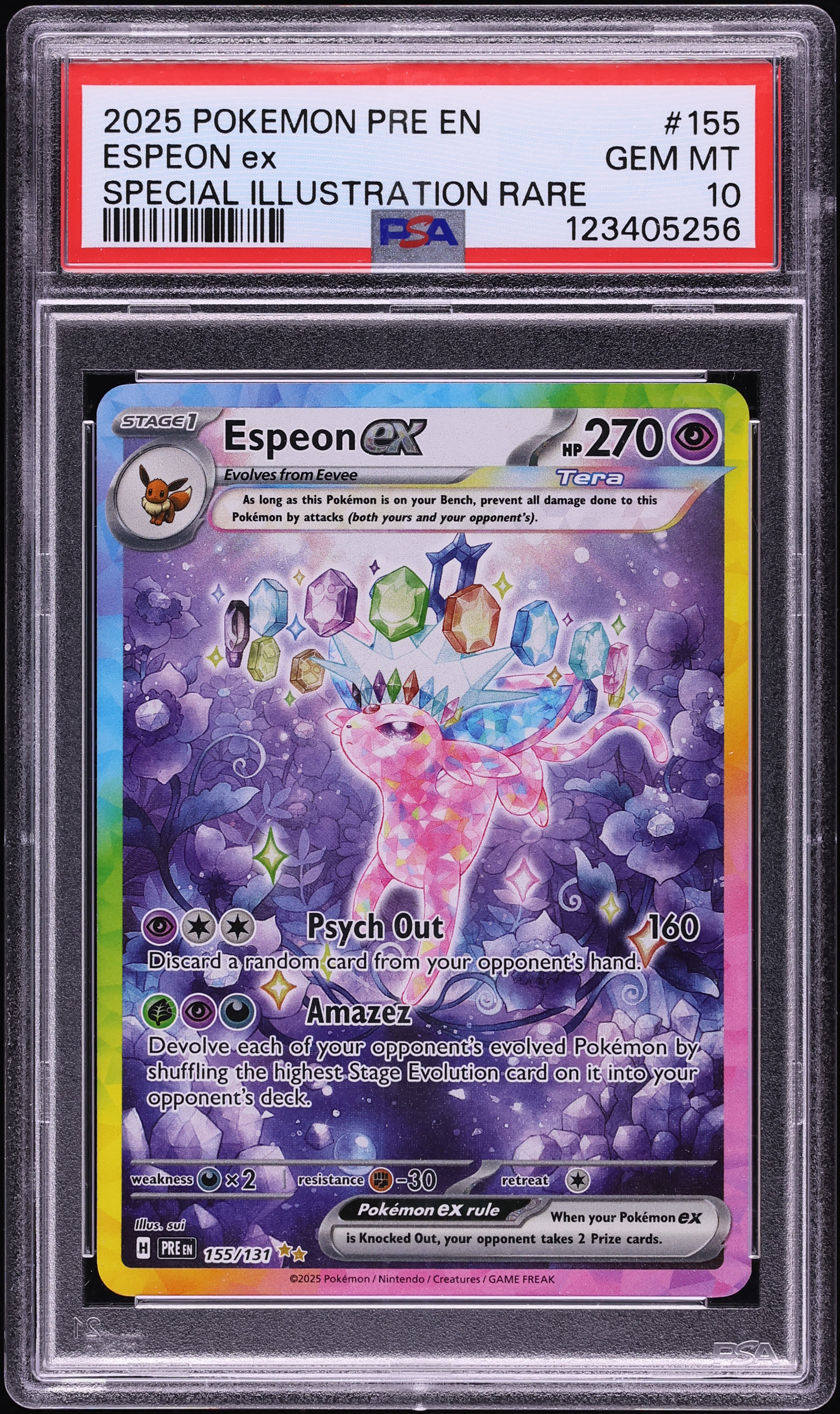 2025 Pokemon Scarlet & Violet Prismatic Evolutions SIR Espeon EX #155 PSA 10 GEM MINT