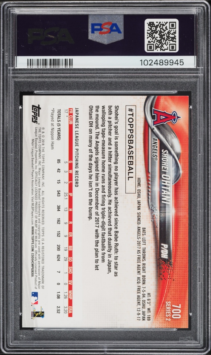 2018 Topps Pitching Shohei Ohtani ROOKIE #700 PSA 9 MINT