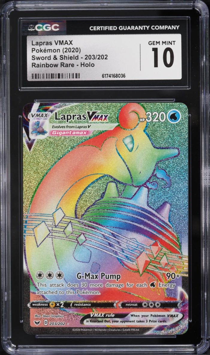 2020 Pokemon Sword & Shield Rainbow Rare Lapras VMAX #203 CGC 10 GEM MINT