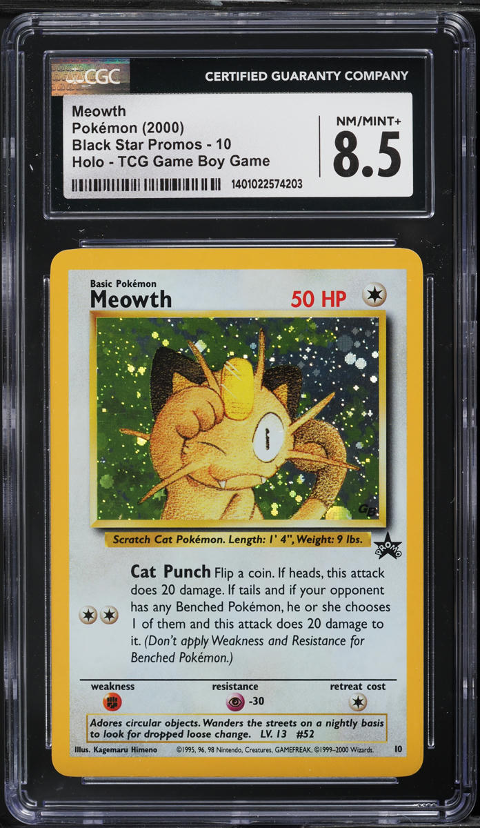 2000 Pokemon Game Boy Black Star Promo Holo Meowth #10 CGC 8.5 NM-MT+