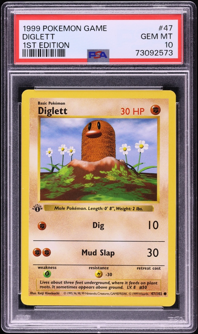 1999 Pokemon Base Set Shadowless 1st Edition Diglett #47 PSA 10 GEM MINT