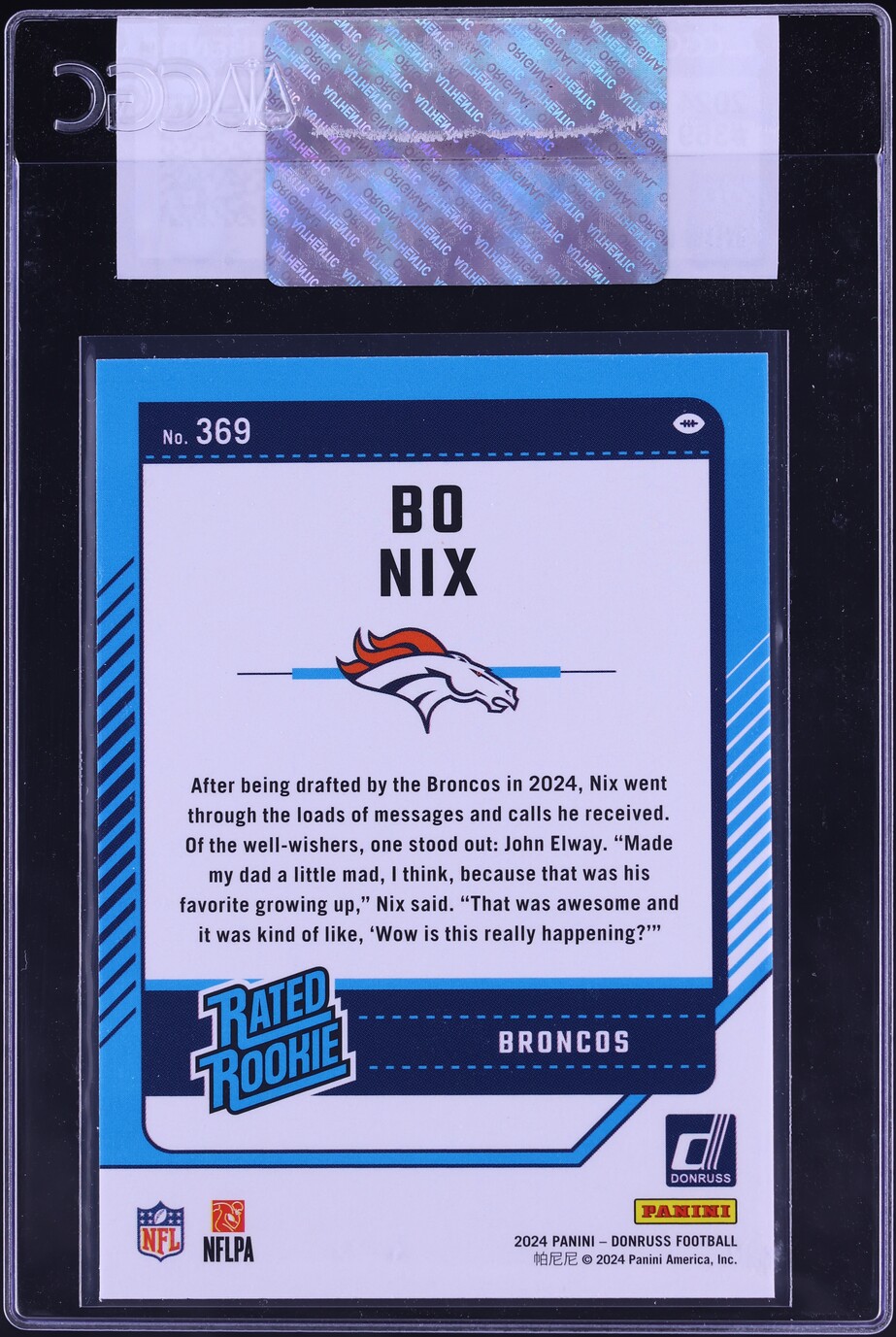 2024 Donruss Football Bo Nix ROOKIE #369 CGC AUTH