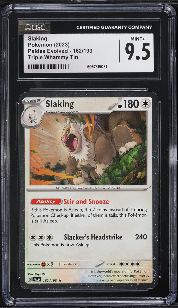 2023 Pokemon Scarlet & Violet Paldea Evolved Triple Whammy Tin Slaking #162 CGC 9.5 MINT+