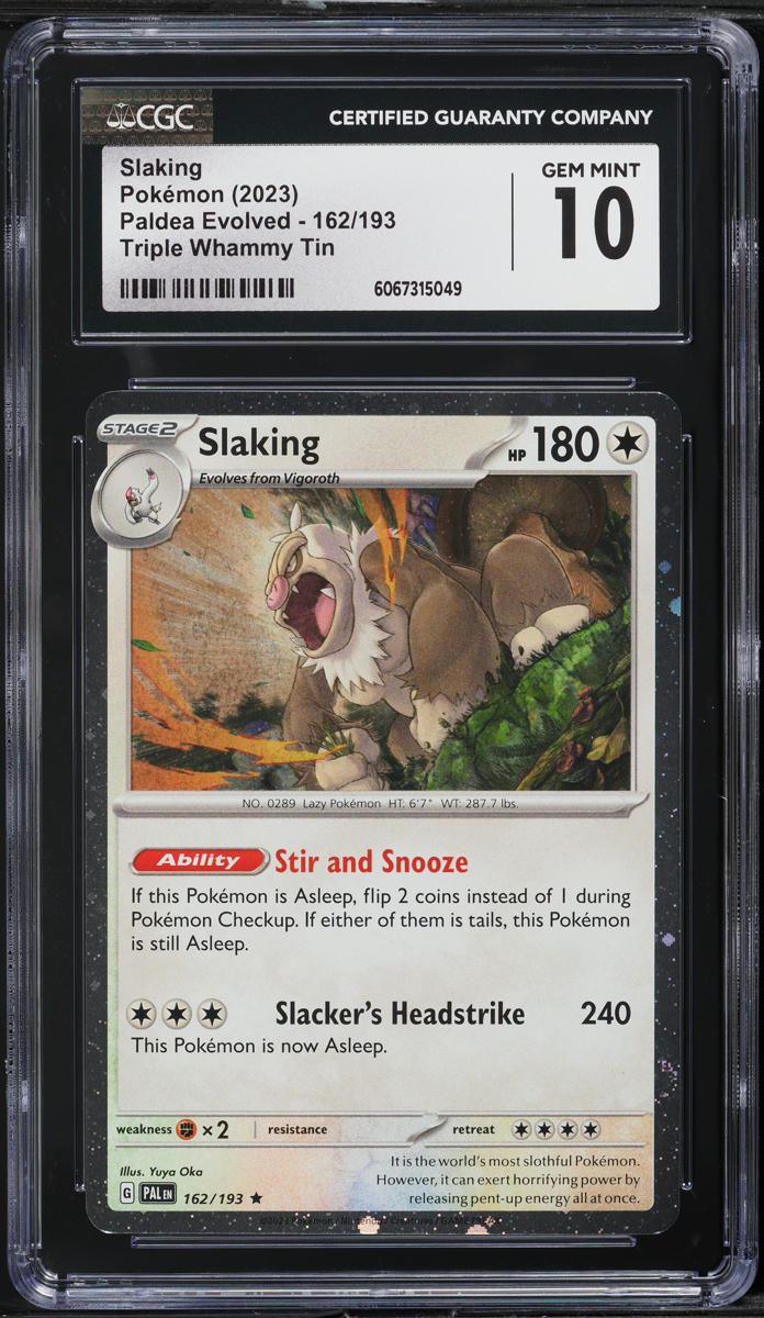 2023 Pokemon Scarlet & Violet Paldea Evolved Triple Whammy Tin Slaking #162 CGC 10 GEM MINT