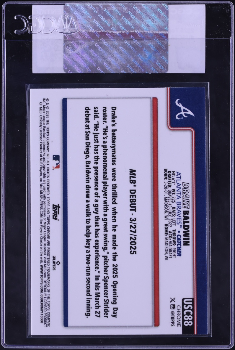 2025 Topps Chrome Update Sapphire Drake Baldwin ROOKIE #USC88 CGC AUTH