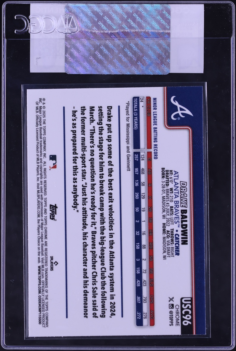 2025 Topps Chrome Update Sapphire Drake Baldwin ROOKIE #USC96 CGC AUTH