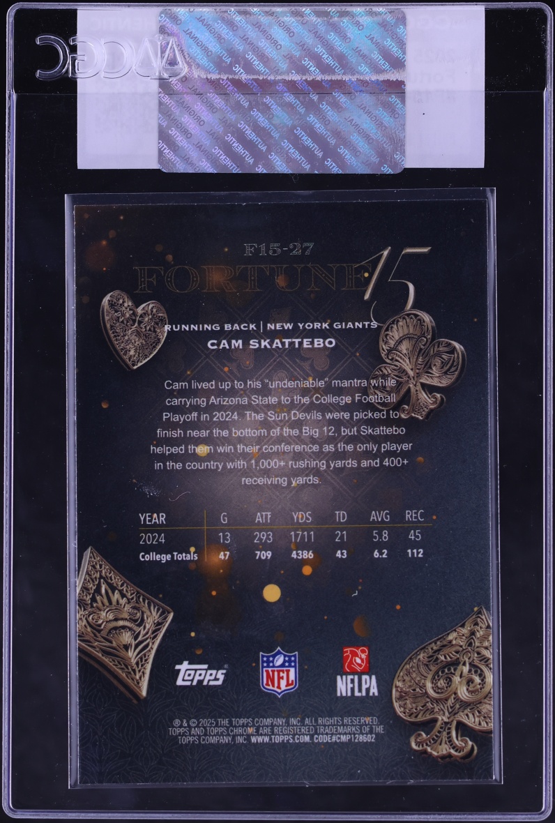 2025 Topps Chrome Fortune 15 Cam Skattebo ROOKIE #F15-27 CGC AUTH