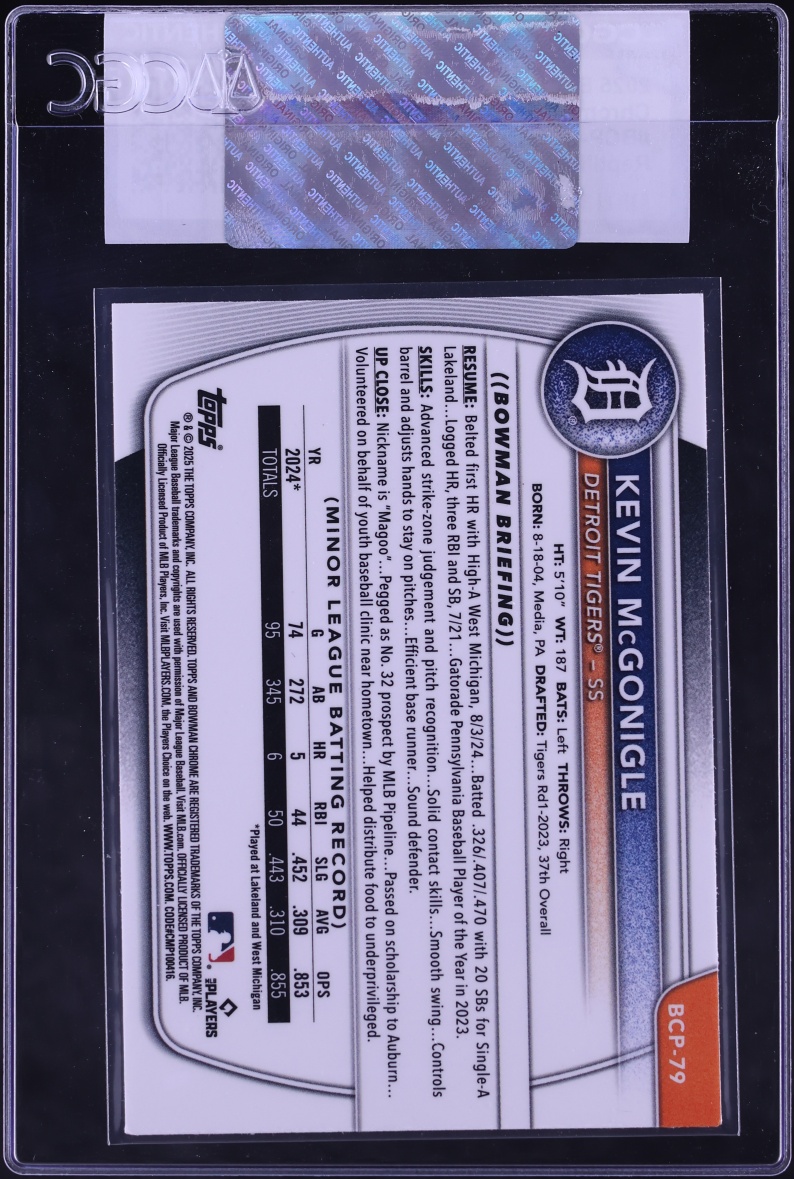 2025 Bowman Chrome Reptilian Refractor Kevin McGonigle PROSPECT #BCP-79 CGC AUTH