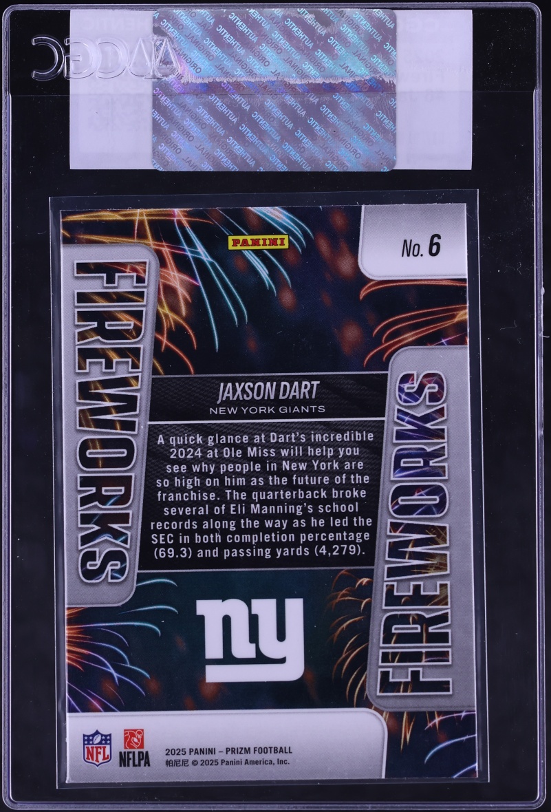 2025 Panini Prizm Fireworks Jaxson Dart ROOKIE #6 CGC AUTH