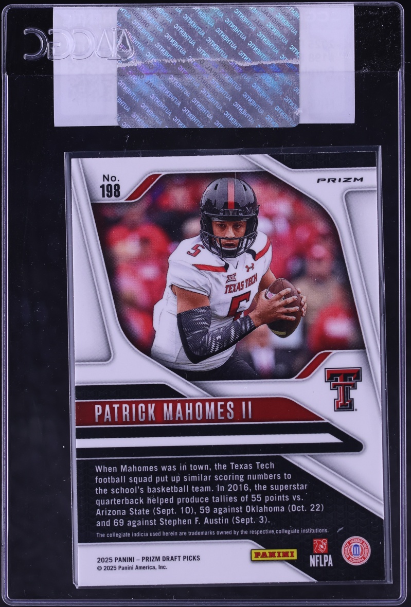 2025 Panini Prizm Draft Picks Purple Wave Patrick Mahomes II #198 CGC AUTH