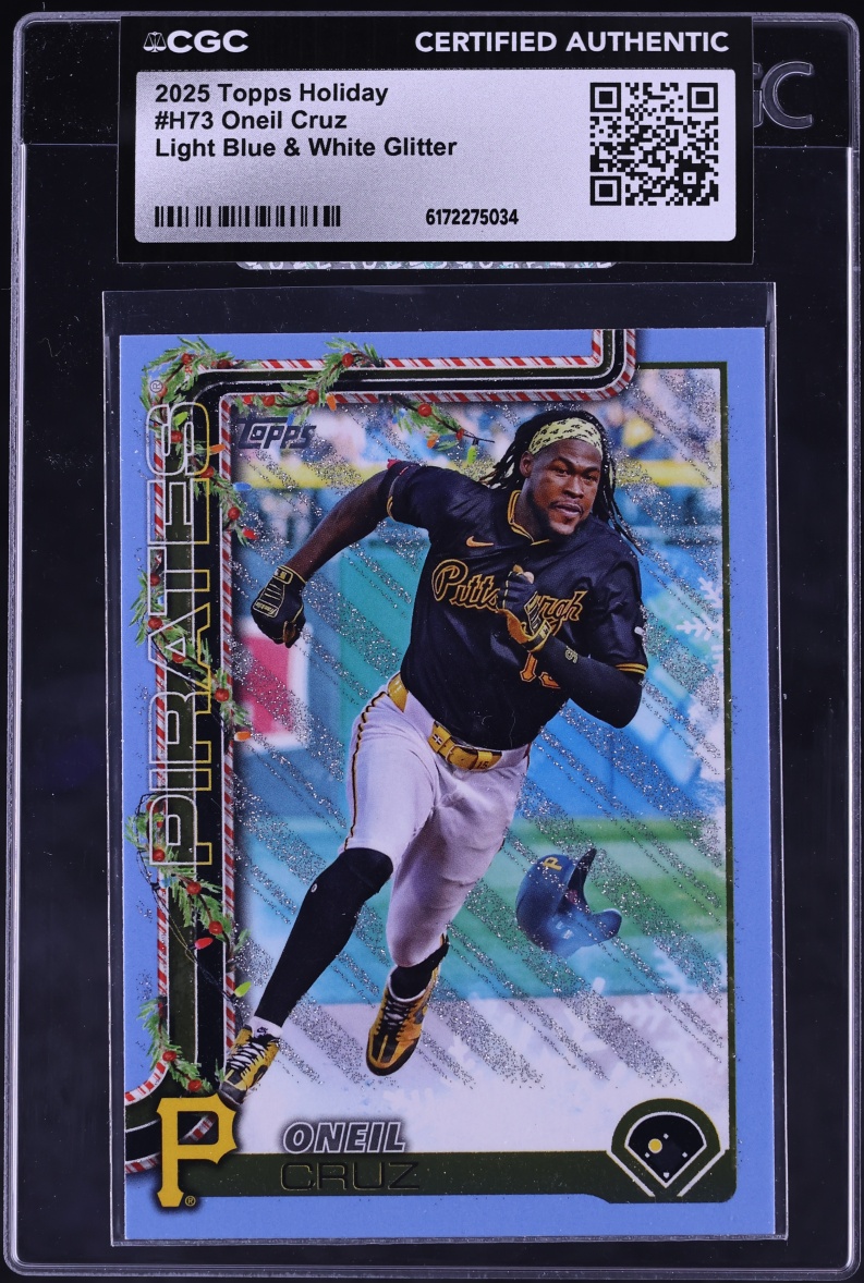 2025 Topps Holiday Light Blue & White Glitter Oneil Cruz #H73 CGC AUTH
