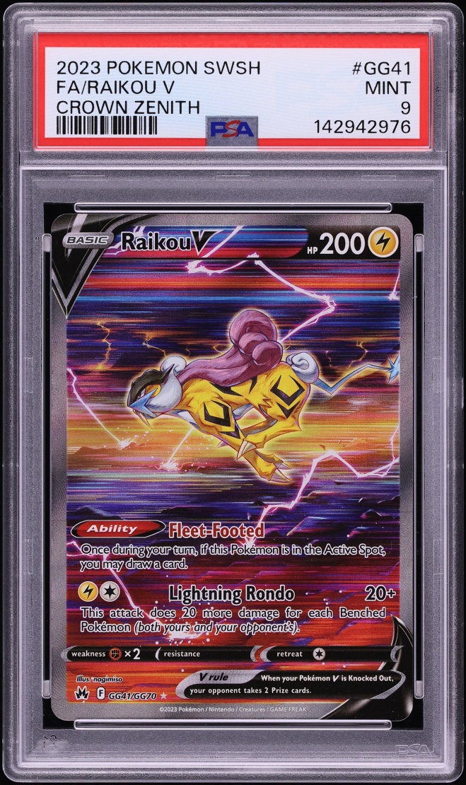2023 Pokemon Sword & Shield Crown Zenith Full Art Raikou V #GG41 PSA 9 MINT