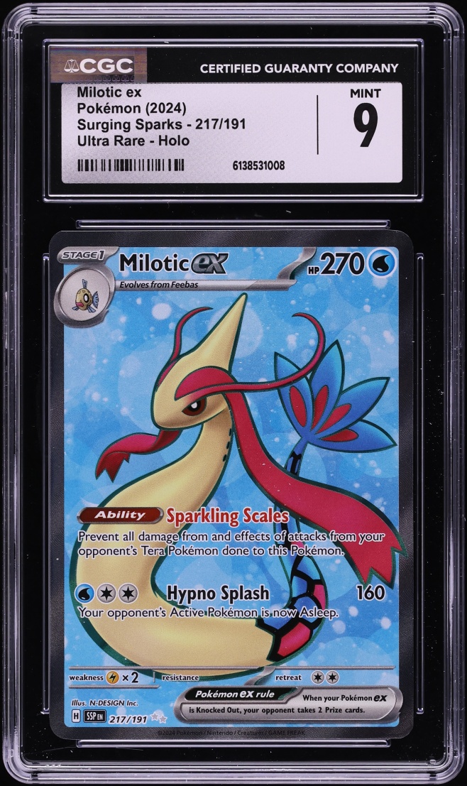 2024 Pokemon Scarlet & Violet Surging Sparks Full Art Milotic Ex #217 CGC 9 MINT