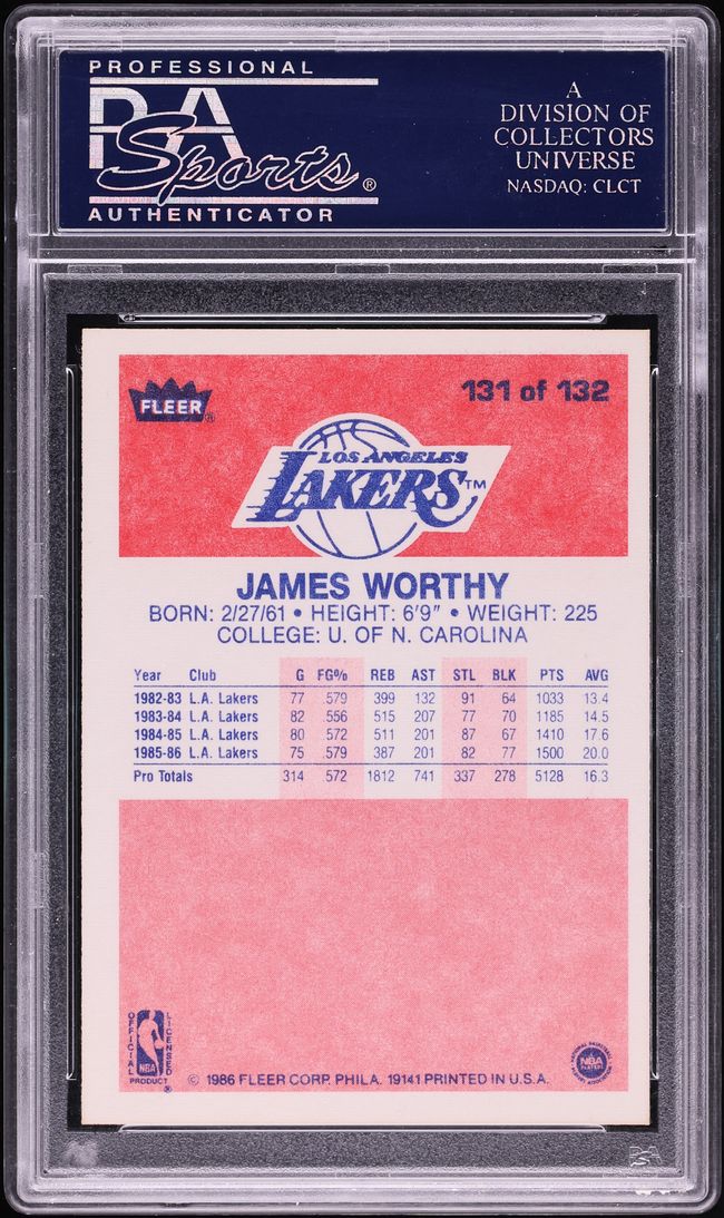 1986 Fleer Basketball James Worthy ROOKIE #131 PSA 9 MINT