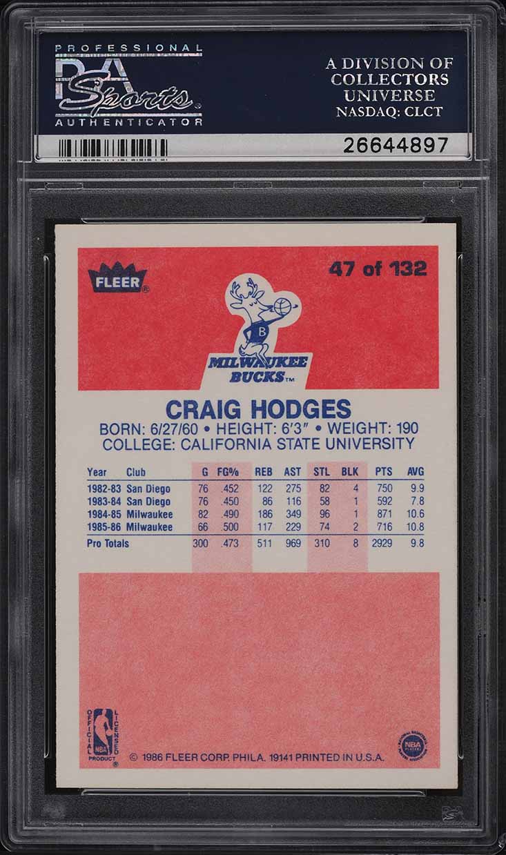 1986 Fleer Basketball Craig Hodges #47 PSA 9 MINT
