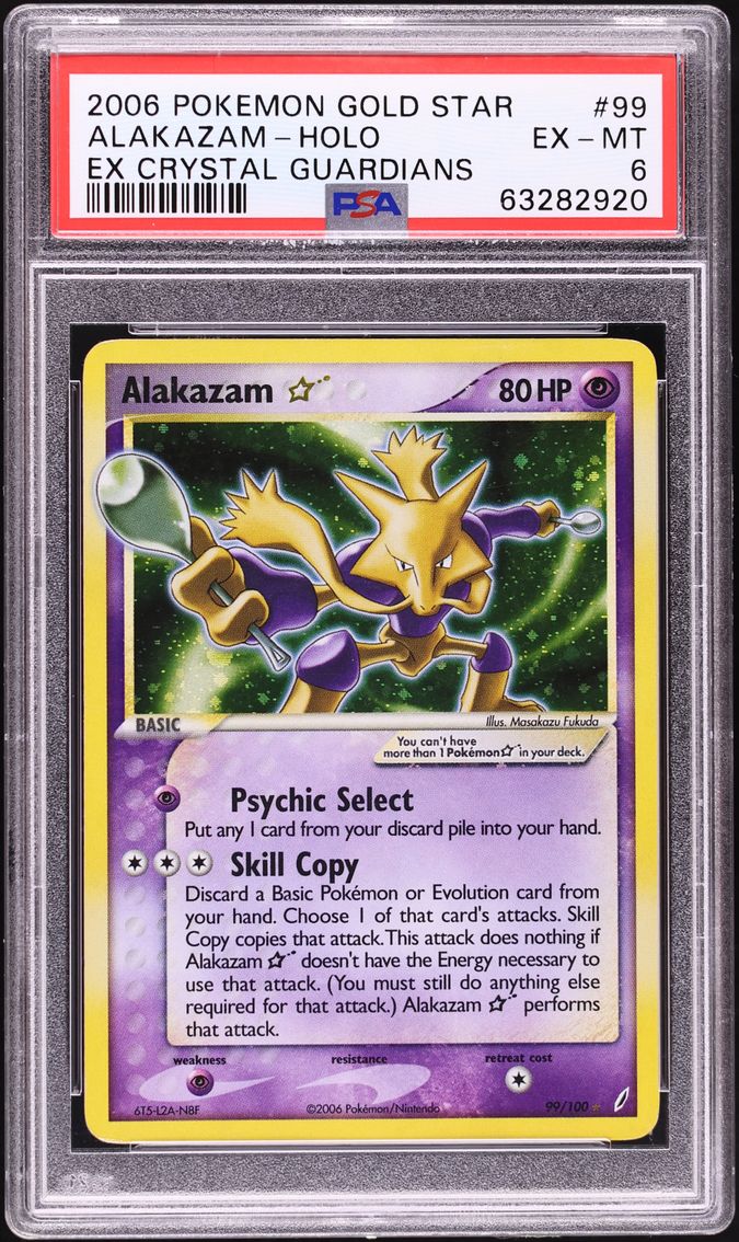 2006 Pokemon EX Crystal Guardians Holo Alakazam Gold Star #99 PSA 6 EXMT