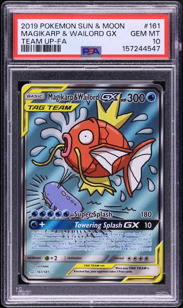 2019 Pokemon Sun & Moon Team Up Full Art Magikarp & Wailord GX #161 PSA 10 GEM MINT