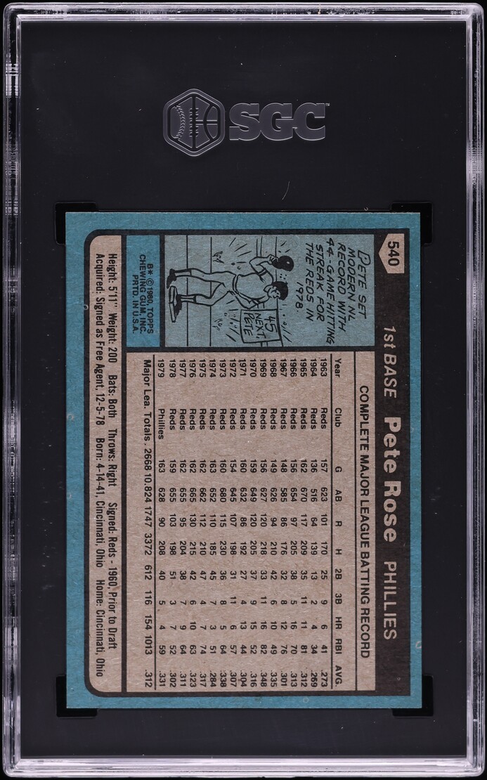 1980 Topps Pete Rose #540 SGC 8.5 NM-MT+