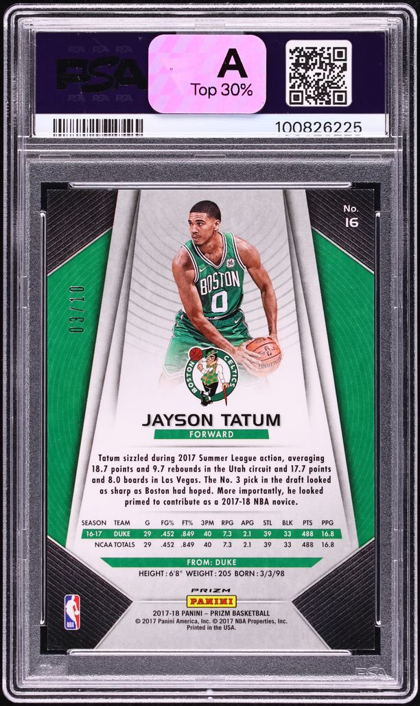 2017 Panini Prizm Gold Jayson Tatum ROOKIE /10 #16 PSA 9 MINT