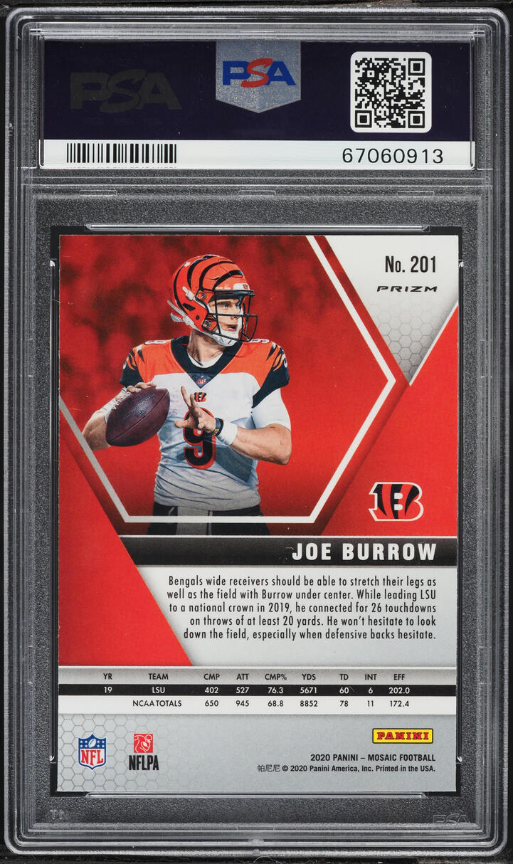 2020 Panini Mosaic Silver Prizm Joe Burrow ROOKIE #201 PSA 10 GEM MINT - Photo 2