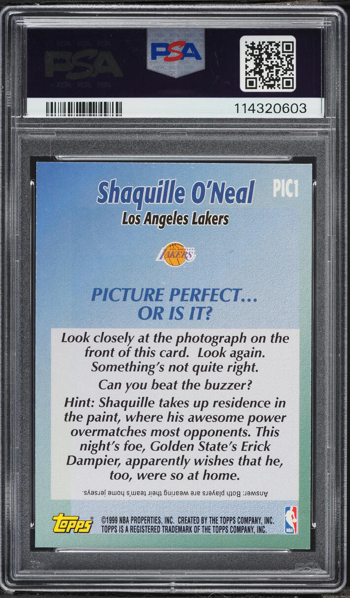 1999 Topps Picture Perfect Shaquille O'Neal #PIC1 PSA 10 GEM MINT - Photo 2