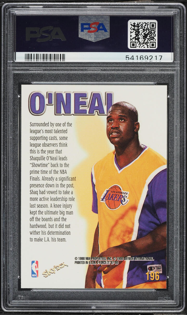 1997 Skybox Z-Force Shaquille O'Neal #196 PSA 10 GEM MINT - Photo 2