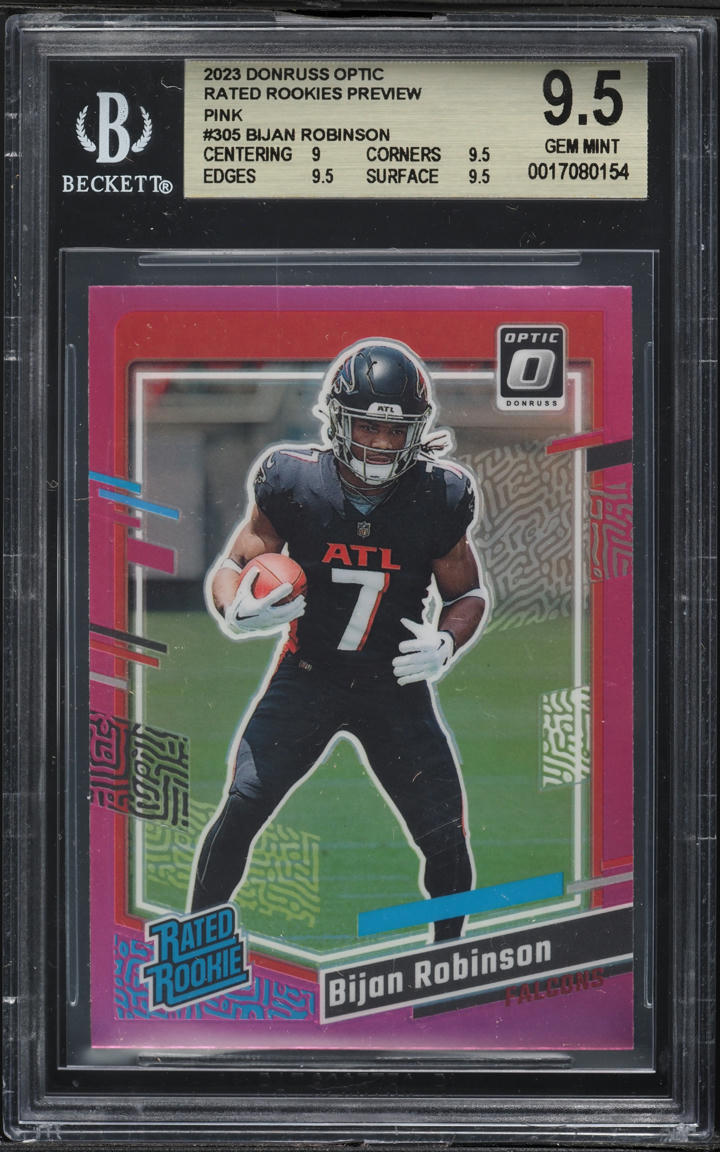 2023 Donruss Optic Preview Pink Bijan Robinson ROOKIE #305 BGS 9.5 GEM MINT