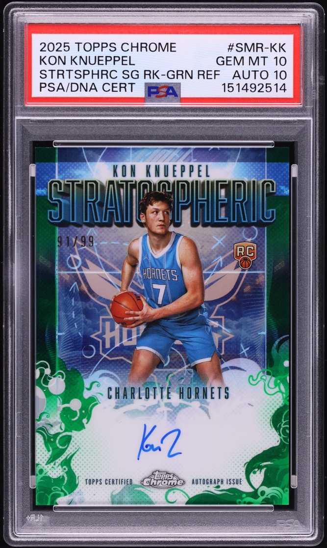 2025 Topps Chrome Stratospheric Green Ref Kon Knueppel RC AUTO DNA 10 /99 #SMR-KK PSA 10 GEM