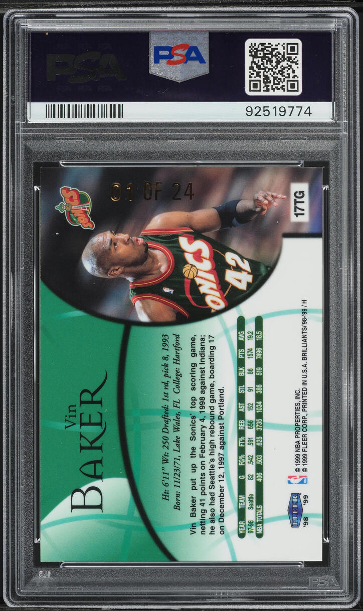 1998 Fleer Brilliants 24kt Gold Vin Baker 1/24 #17 PSA 8 NM-MT