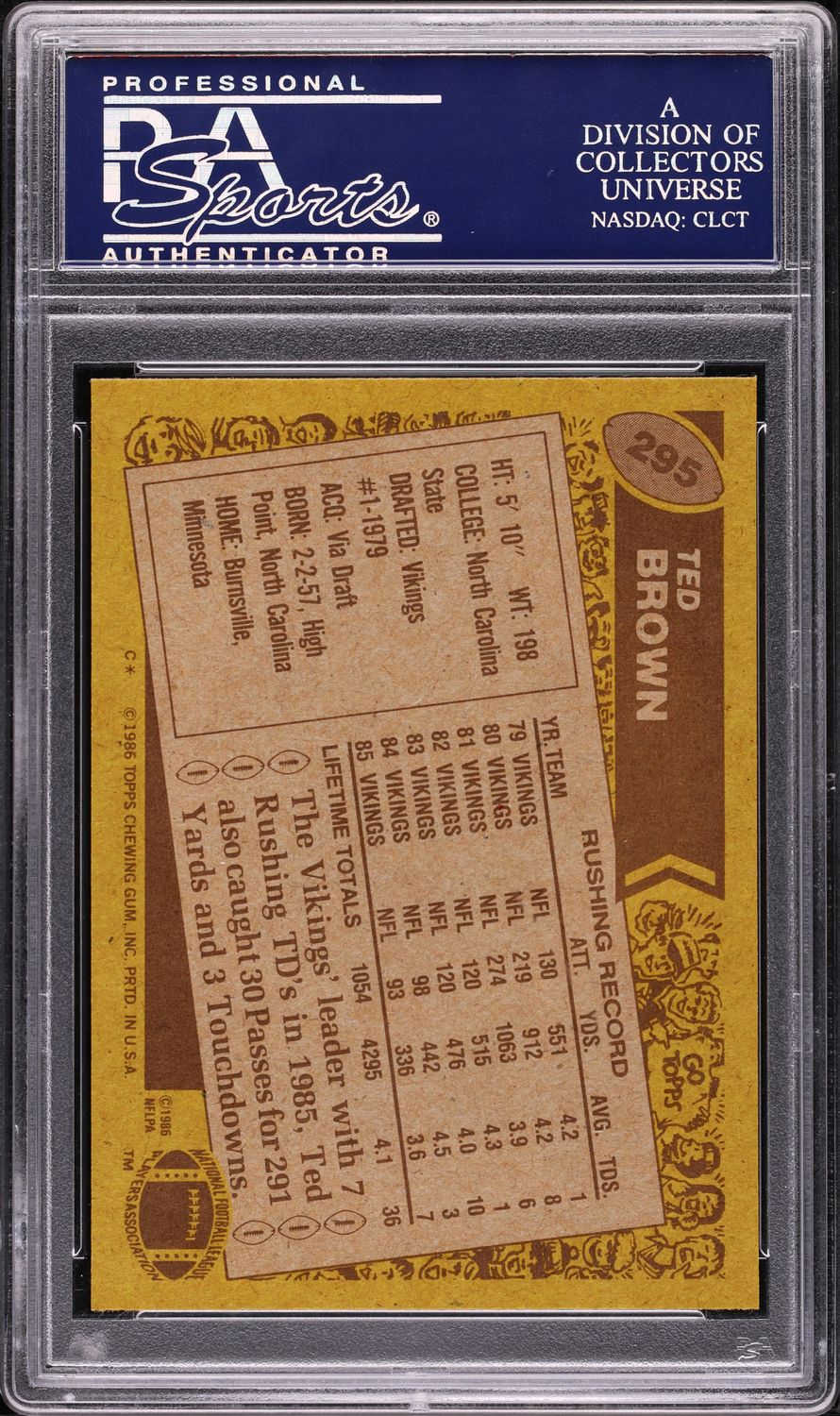 1986 Topps Football Ted Brown #295 PSA 9 MINT
