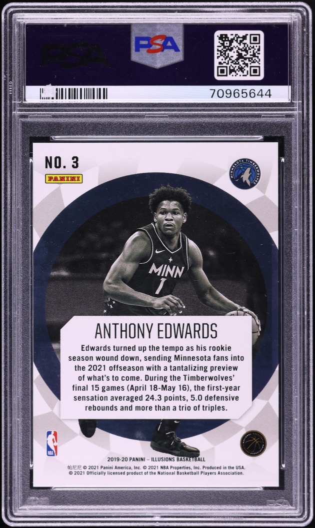 2020 Panini Illusions Vision Gold Anthony Edwards ROOKIE JERSEY # 1/10 #3 PSA 10 GEM MINT