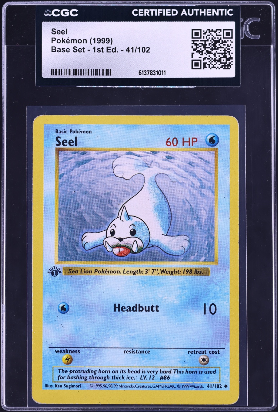 1999 Pokemon Base Set Shadowless 1st Edition Seel #41 CGC AUTH