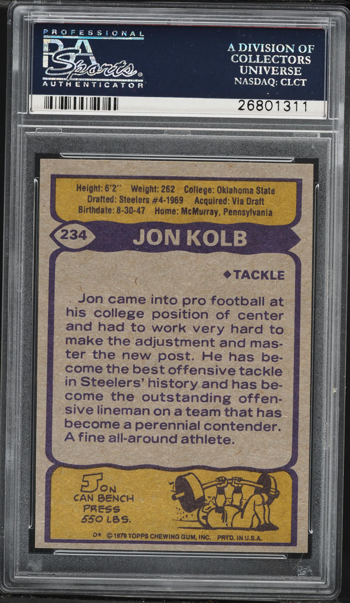 1979 Topps Football Jon Kolb #234 PSA 10 GEM MINT