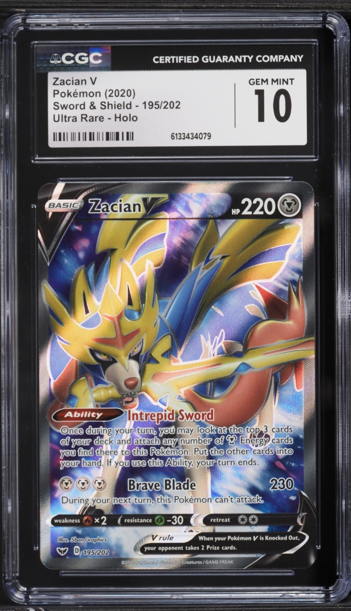 2020 Pokemon Sword & Shield Full Art Zacian V #195 CGC 10 GEM MINT