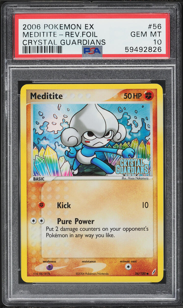 2006 Pokemon EX Crystal Guardians Reverse Holo Meditite #56 PSA 10 GEM MINT