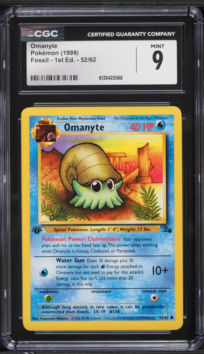 1999 Pokemon Fossil 1st Edition Omanyte #52 CGC 9 MINT