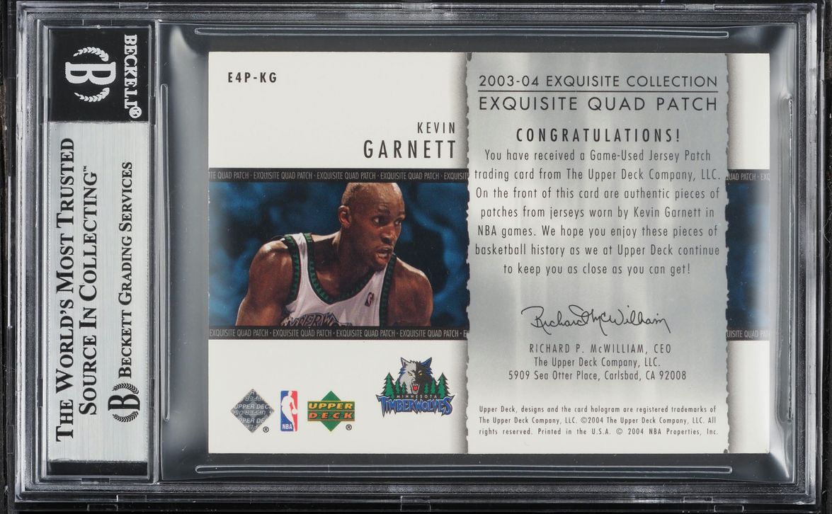 2003 Exquisite Collection Quad Kevin Garnett PATCH /3 #E4P-KG BGS 8 NM-MT