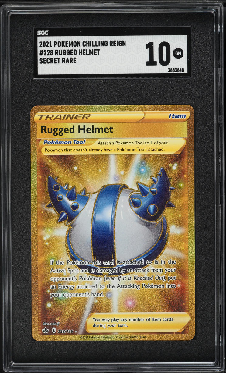 2021 Pokemon SWSH Chilling Reign Gold Rare Rugged Helmet #228 SGC 10 GEM MINT